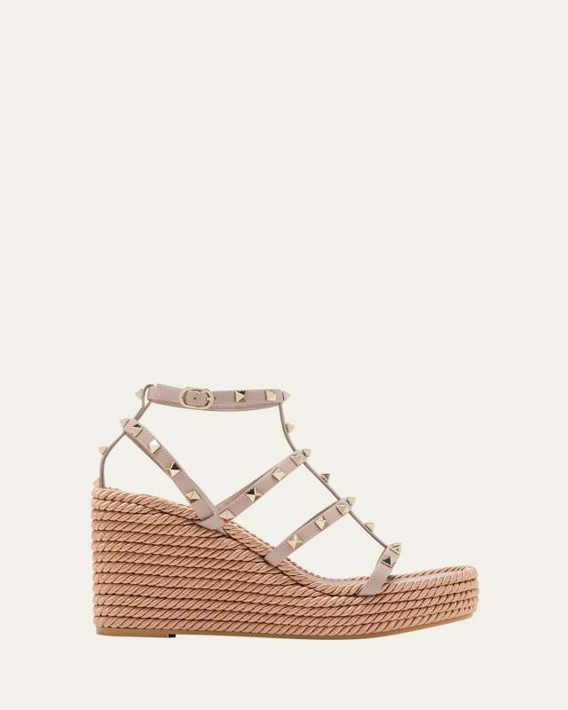 Rockstud Leather Wedge Espadrille Sandals